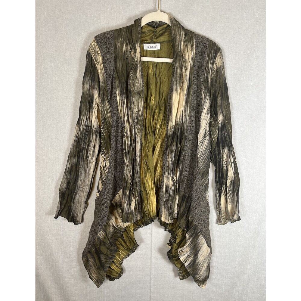 ANIA A Cardigan Open Front Large Asymmetrical Shark Bite Hem Crinkle Lagenlook